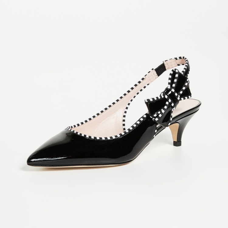 Women's Black Patent Leather Mid Heel Sandals with Bow