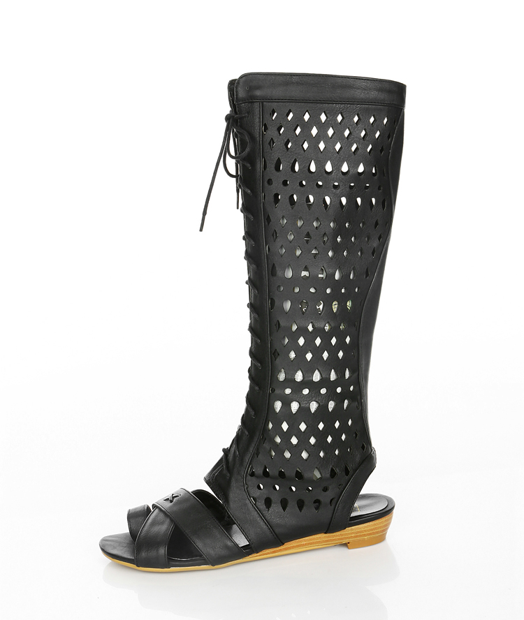 Minimalist High-Top Roman Sandal Boots with Cutouts and Cross Straps - Image 5