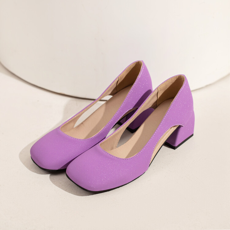 Women's Fashion Flat Shoes Low Chunky Heel Round Toe Slip-On - Image 2