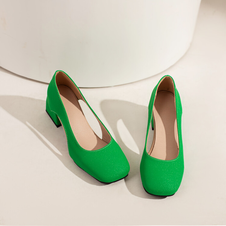 Women's Fashion Flat Shoes Low Chunky Heel Round Toe Slip-On