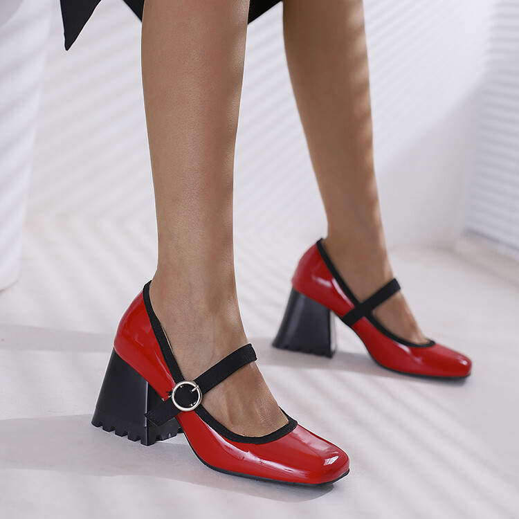 Women's Fashion High Heel Single Shoes with Color Block and Buckle - Image 4