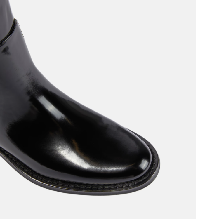 Knight Boots Low Heel Chunky Round Toe Slip-On Patent Leather Black - Image 2