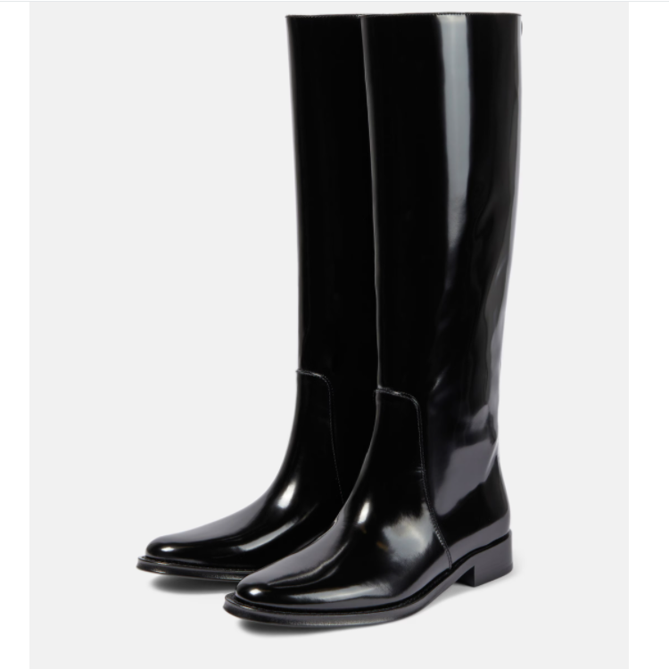 Knight Boots Low Heel Chunky Round Toe Slip-On Patent Leather Black - Image 4