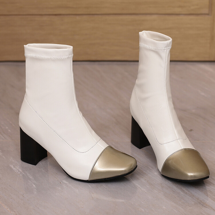 Fashion Ankle Boots with Side Zipper and Color Block Design