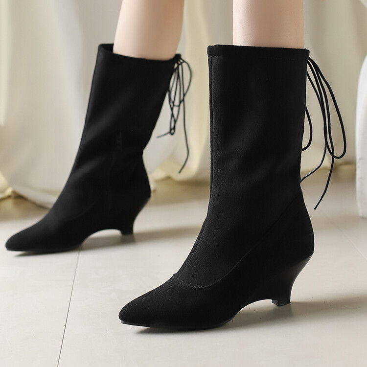 Fashion Denim Mid-Calf Wedge Boots with Side Zipper - Image 4
