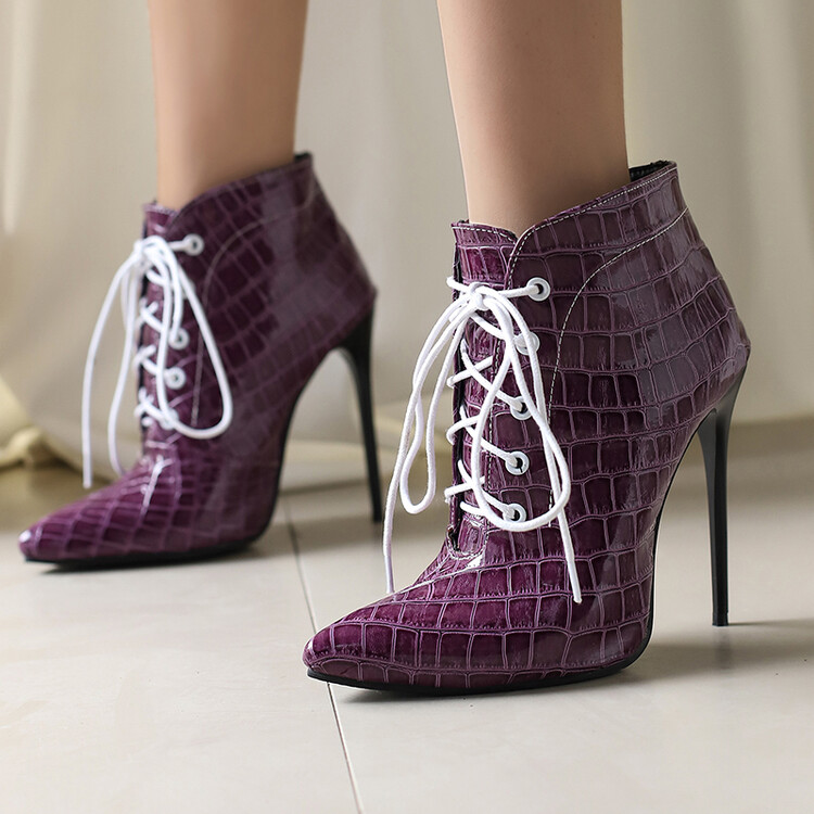 Fashion Pointed Toe Lace-Up High Heel Knight Boots - Image 2