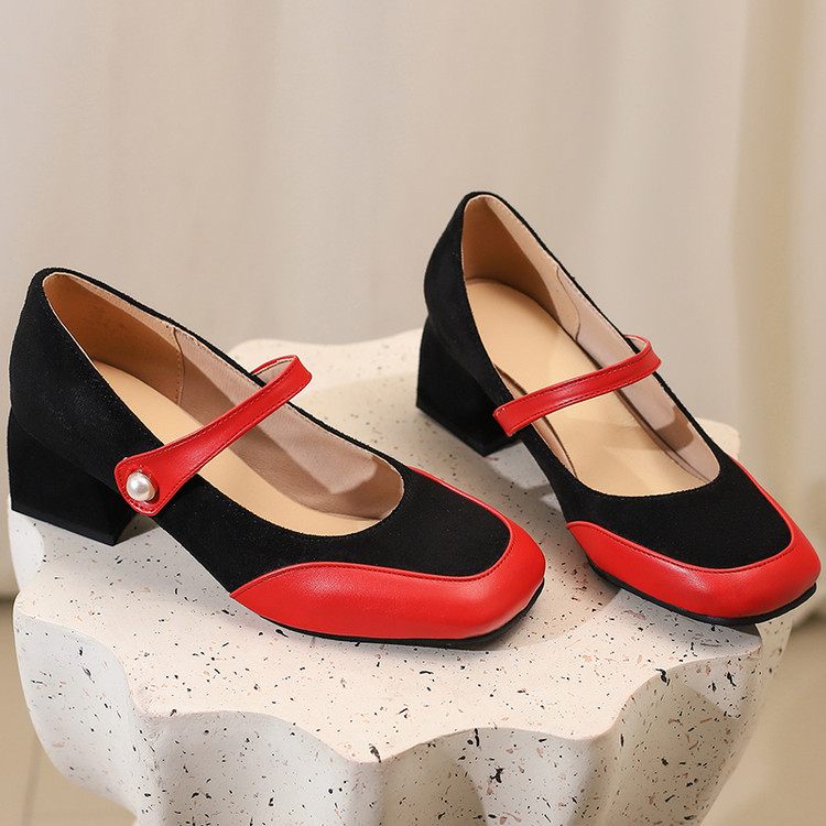 Women's Retro Flat Shoes with Buckle Strap and Color Block Design - Style e.html