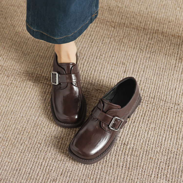 Deep Mouth Flat Shoes for Women - Microfiber Upper and Lining, Mid Chunky Heel, Round Toe, Patchwork Design, Winter 2025 - Style k.html