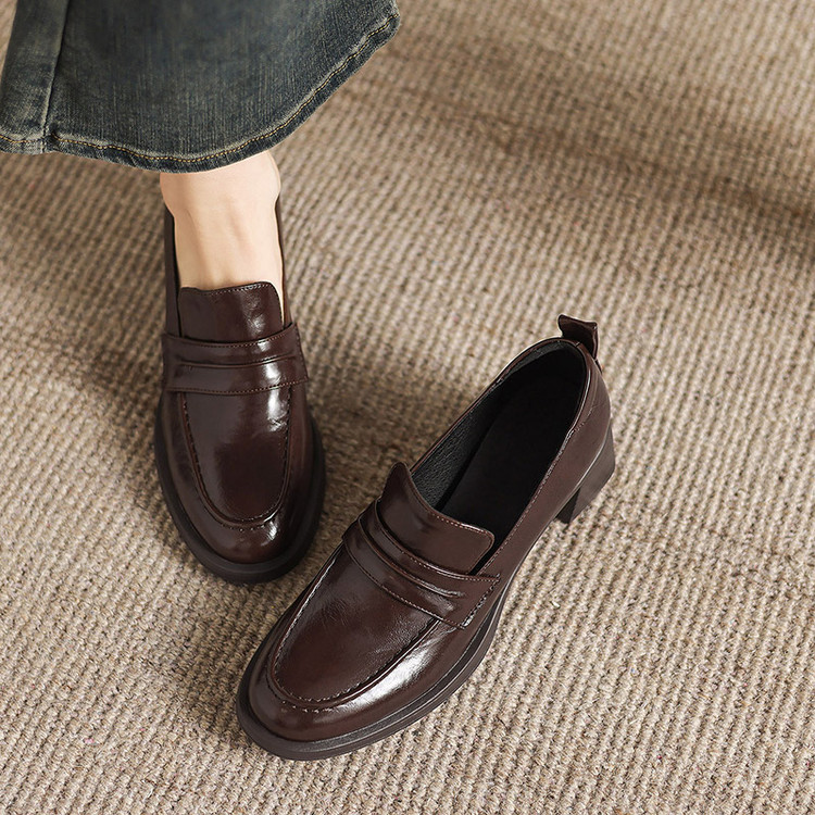 Deep Mouth Flat Shoes for Women - Microfiber Upper and Lining, Mid Chunky Heel, Round Toe, Patchwork, Winter 2025 - Style g.html