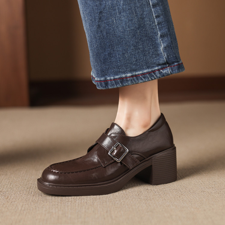 Deep Mouth Flat Shoes for Women - Microfiber Upper and Lining, Mid Chunky Heel, Round Toe, Patchwork Design, Winter 2025 - Style k.html