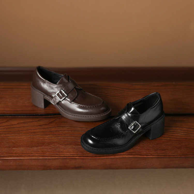Deep Mouth Flat Shoes for Women - Microfiber Upper and Lining, Mid Chunky Heel, Round Toe, Patchwork Design, Winter 2025 - Style k.html - Image 5
