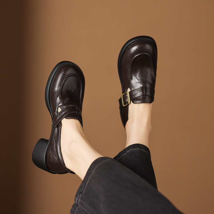 Deep Mouth Single Shoes with Mid Chunky Heel