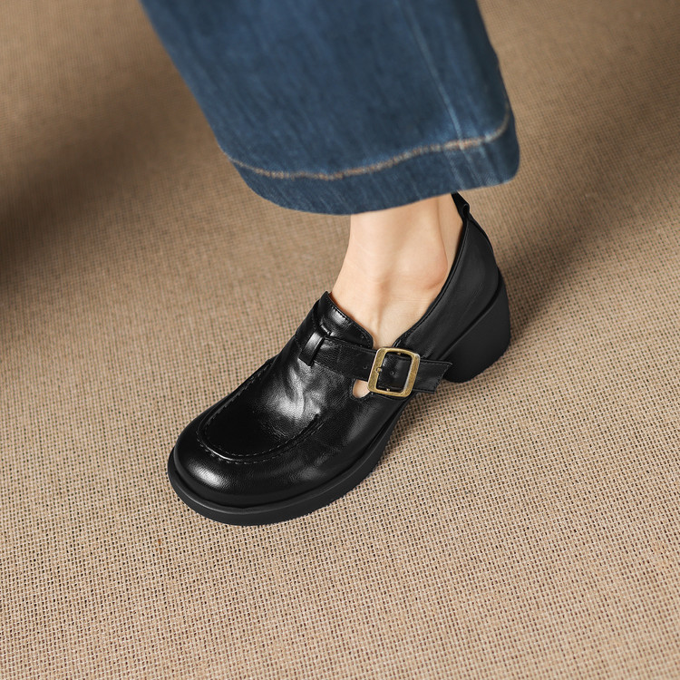 Deep Mouth Single Shoes with Mid Chunky Heel - Image 2