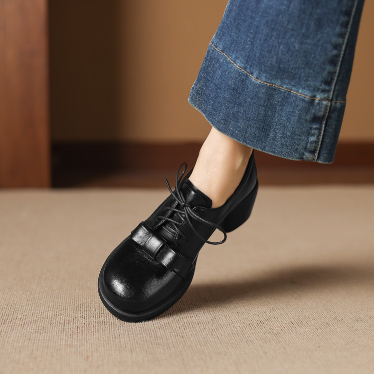 Deep Mouth Flat Shoes for Women - Microfiber Chunky Mid Heel Round Toe - Style o.html